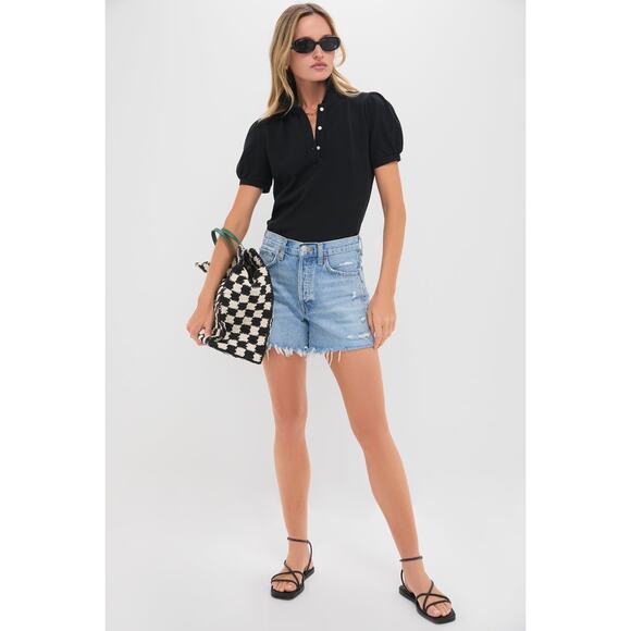 TUCKERNUCK Black Pique Puff Sleeve Peggy Polo Size M NWT Retail $128 Tuckernuck - Picture 7 of 8